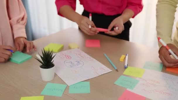 Hand Nahaufnahme Eines Startup Mitarbeiterteams Beim Brainstorming Eines Strategischen Marketingplans — Stockvideo