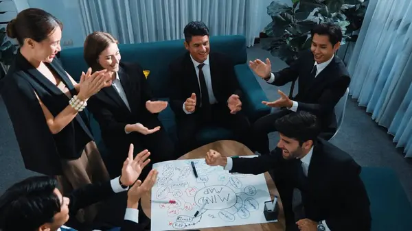 Top View Business People Clapping Hands Celebrate Successful Project While — Stock Photo, Image