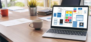Model mobil uygulama ve web sitesi için UX UI tasarım süreci. Profesyonel uygulama geliştiricisi için kablo grafiğinin yaratıcı prototipi .