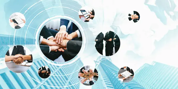 オフィスベクセルにおけるパートナーシップ チームワーク コワーカーの団結をサポートするために 人々との企業ビジネスにおけるチームワークと人事管理技術コンセプト — ストック写真
