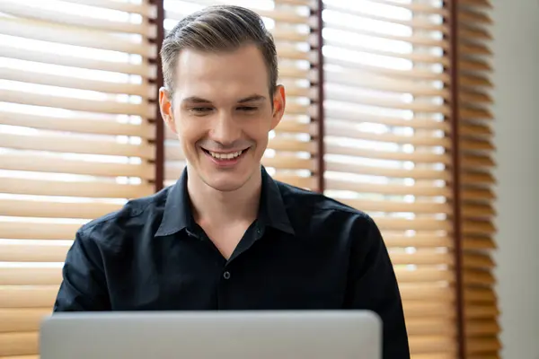 Happy Businessman Doing Online Business Remote Working Trading Home Office — Stock Photo, Image