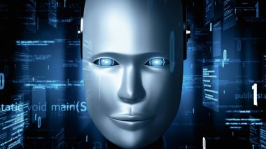 XAI 3d illüstrasyon Futuristik robot yapay zeka insansı yapay zeka programlama kodlama teknolojisi geliştirme ve makine öğrenme kavramı. İnsanlığın geleceği için robot biyonik bilim araştırması