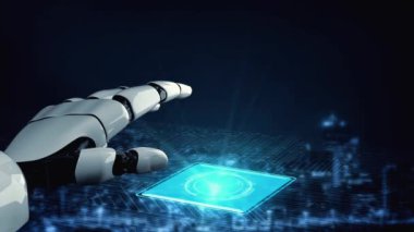XAI Fütürist robot yapay zeka yapay zeka aydınlatıcı yapay zeka teknoloji gelişimi ve makine öğrenme kavramı. İnsan hayatının geleceği için küresel robot zinciri bilimi araştırması. 3B görüntüleme