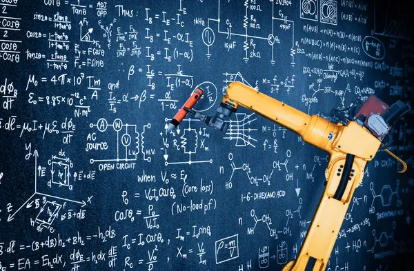 Xai Robot Arm Analyzing Mathematics Mechanized Industry Problem Solving Concept — Stock Photo, Image