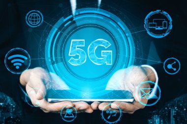 Küresel İş Büyümesi için 5G İletişim Teknolojisi Kablosuz İnternet Ağı, Sosyal Medya, Dijital E-ticaret ve Eğlence Evi Kullanımı. uds