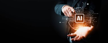 Yapay zeka mühendisliği, büyük veri ve yapay zeka makinesi kavramında yapay zeka beyin işlemcisiyle iş desteği için üretken yapay zeka kullanmayı öğrenen insan etkileşimi. NLP.