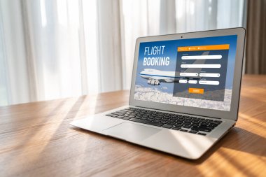 Online uçuş rezervasyon sitesi mod rezervasyon sistemi sağlar. Seyahat teknolojisi kavramı .