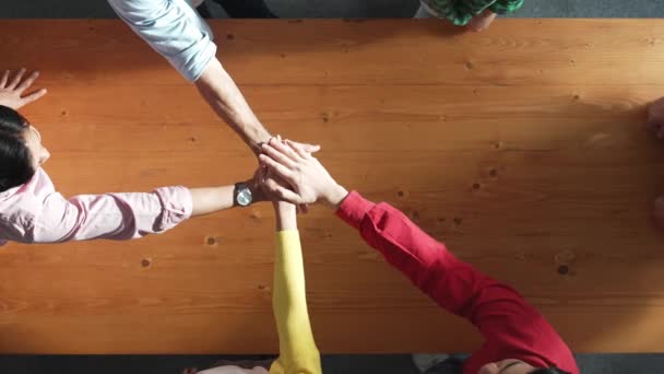 Close Happy Start Business People Hand Putting Hands Together Meeting — Vídeo de Stock
