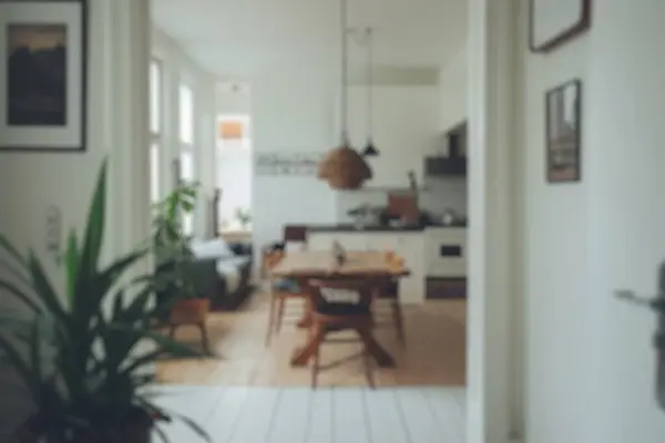 Defocused Shot Bright Airy Scandinavian Style Living Space Minimalist Design — Stock Photo, Image