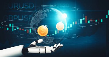 XAI 3D yorumlama fütürist robot teknolojisi geliştirme, yapay zeka yapay zekası ve makine öğrenme konsepti. İnsan hayatının geleceği için küresel robot biyonik bilim araştırması.