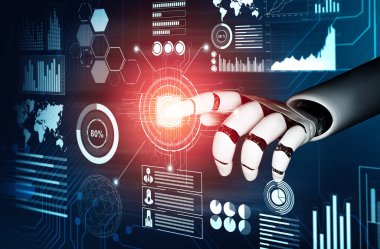 XAI 3D Renching futuristik robot teknolojisi geliştirme, yapay zeka yapay zeka ve makine öğrenme konsepti. İnsan hayatının geleceği için küresel robot biyonik bilim araştırması.