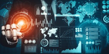 XAI 3D yorumlama fütürist robot teknolojisi geliştirme, yapay zeka yapay zekası ve makine öğrenme konsepti. İnsan hayatının geleceği için küresel robot biyonik bilim araştırması.