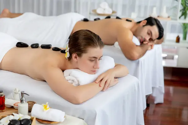 Massagem Pedra Quente Salão Spa Resort Luxo Com Serenidade Luz — Fotografia de Stock
