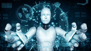 XAI 3d illüstrasyon Futuristik robot yapay zeka insansı yapay zeka endüstriyel fabrika teknolojisi geliştirme ve makine öğrenme konsepti için. İnsanoğlunun geleceği için robotik biyonik bilim araştırması