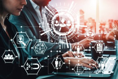 İnsan Kaynakları İşe Alma ve İnsan Ağı Konsepti. Modern grafik arayüzü profesyonel eleman alımını ve personel arayışını gösteriyor. uds