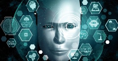 XAI 3D illüstrasyon robotu robot hominoidi, 4. endüstriyel devrim için yapay zeka ve makine öğrenme süreci gibi görsel yapay zeka kavramlarıyla yakından ilgilenir. 3B görüntüleme