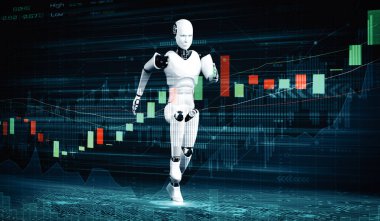 XAI 3D illüstrasyon Gelecek Finansal Teknolojisi Yapay Zeka kullanarak makine öğrenimi ve yapay zeka kullanarak yatırım ve ticaret kararı hakkında tavsiyelerde bulundu