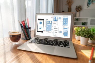 Model mobil uygulama ve web sitesi için UX UI tasarım süreci. Profesyonel uygulama geliştiricisi için kablo grafiğinin yaratıcı prototipi .