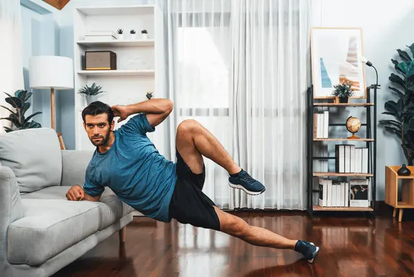 Athletic Body Active Sporty Man Using Furniture Effective Targeting Muscle — Stock Photo, Image