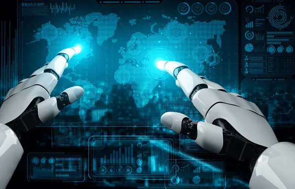 Xai 3D渲染人工智能人工智能 研究机器人和机器人的发展 为人类的未来生活服务 计算机脑数字数据挖掘与机器学习技术设计 — 图库照片