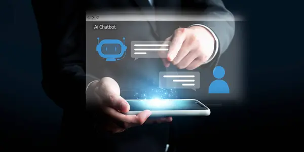 Menselijke Interactie Met Kunstmatige Intelligentie Virtuele Assistent Chatbot Concept Van — Stockfoto