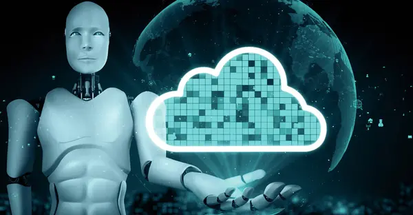Xai Illustratie Robot Huminoid Maakt Gebruik Van Cloud Computing Technologie — Stockfoto