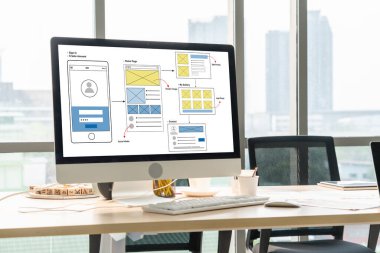 Model mobil uygulama ve web sitesi için UX UI tasarım süreci. Profesyonel uygulama geliştiricisi için kablo grafiğinin yaratıcı prototipi .