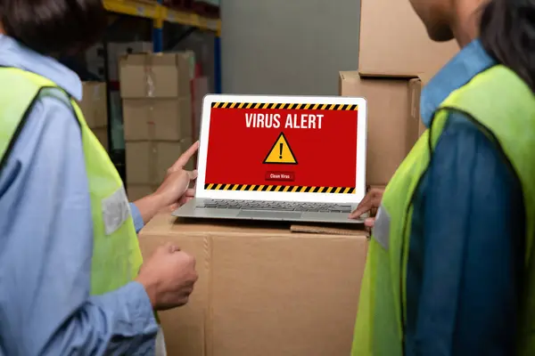 Virus Warning Alert Computer Screen Detected Modish Cyber Threat Hacker — Stock Photo, Image