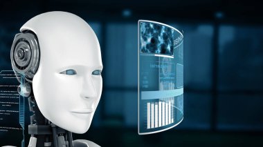 XAI 3d illüstrasyon Futuristik robot, yapay zeka CGI büyük veri analizleri ve programlama. Robot Adam 3 boyutlu canlandırma. 3B illüstrasyon.