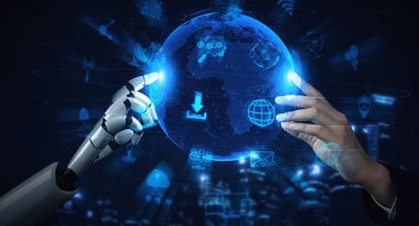 Yaşayan insanların geleceği için robot ve cyborg gelişimi üzerine XAI yapay zeka araştırması. Bilgisayar beyin iletişimi için dijital veri madenciliği ve makine öğrenme teknolojisi tasarımı.