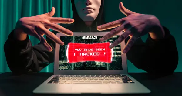 Criminele Anonieme Masker Succesvol Maken Wachtwoord Encryptie Door Het Programmeren — Stockfoto