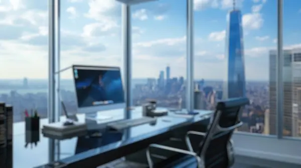 Softly Blurred Image High Rise Office Panoramic City View Dusk — Stock Photo, Image