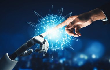 XAI 3D yorumlama fütürist robot teknolojisi geliştirme, yapay zeka yapay zekası ve makine öğrenme konsepti. İnsan hayatının geleceği için küresel robot biyonik bilim araştırması.