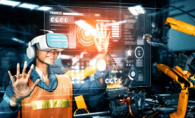 Dijital sanayi ve fabrika robotu teknolojisi için XAI Gelişmiş Robot Kol Sistemi. İnternet ağına bağlı IOT yazılımı kullanarak endüstri mühendisliği tarafından kontrol edilen otomasyon üretim robotu.