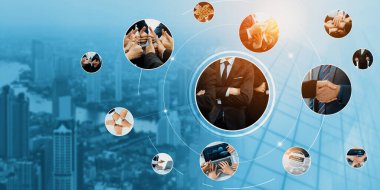 İş ortaklığı, güven, takım çalışması ve ofisteki iş arkadaşlarının birliğini desteklemek amacıyla insan grubu ağları ile kurumsal sektörde insan kaynakları ve insan kaynakları yönetim teknolojisi kavramı