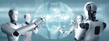 XAI 3D illüstrasyon Geleceğin tıbbi teknolojisi makine öğrenimi ve yapay zeka kullanarak yapay zeka kullanılarak kontrol ediliyor. Üç Boyut