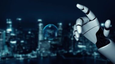 XAI Fütürist robot yapay zeka yapay zeka aydınlatıcı yapay zeka teknoloji gelişimi ve makine öğrenme kavramı. İnsan hayatının geleceği için küresel robot biyonik bilim araştırması. 3B görüntüleme grafiği.