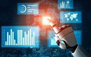 XAI 3D Renching futuristik robot teknolojisi geliştirme, yapay zeka yapay zeka ve makine öğrenme konsepti. İnsan hayatının geleceği için küresel robot biyonik bilim araştırması.