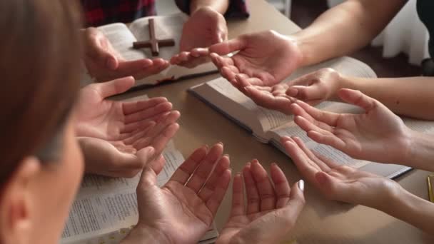 기독교 가톨릭 추종자와 헌신과 성취의 감각은 믿음에 기독교 사람들은 그룹기도를 — 비디오