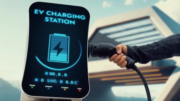 Hand Pull Charger Smart Electric Charging Station Display Battery Status — Stock Video