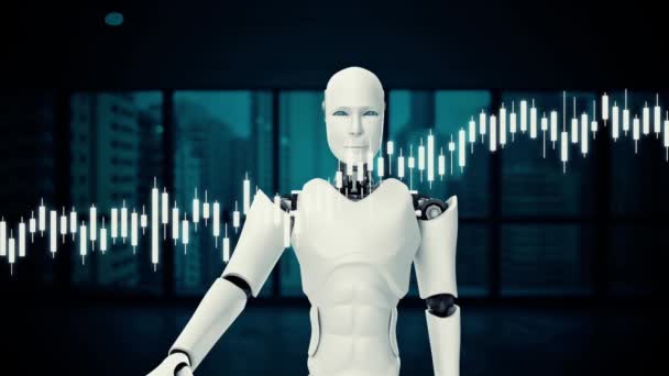 Xai Futuristicロボット 株式市場取引のための人工知能Cgi ロボットマン3Dレンダリングアニメーション — ストック動画