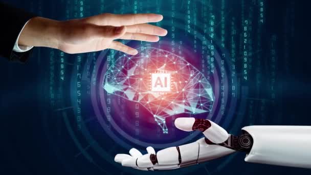 Xai未来ロボット人工知能革命的なAi技術開発と機械学習コンセプト 人類の未来のための世界的なロボットバイオニックサイエンス研究 3Dレンダリンググラフィック — ストック動画