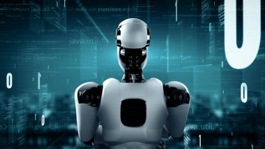 XAI 3d illüstrasyon Futuristik robot yapay zeka insansı yapay zeka programlama kodlama teknolojisi geliştirme ve makine öğrenme kavramı. İnsanlığın geleceği için robot biyonik bilim araştırması