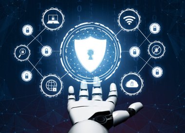 XAI Futuristik Robot Teknolojisi Geliştirme, Yapay Zeka Yapay Zeka ve Makine Öğrenme Konsepti. İnsan hayatının geleceği için küresel robot biyonik bilim araştırması.