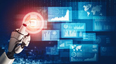 XAI 3D yorumlama fütürist robot teknolojisi geliştirme, yapay zeka yapay zekası ve makine öğrenme konsepti. İnsan hayatının geleceği için küresel robot biyonik bilim araştırması.