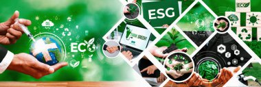 Green business ESG management tool to save world future concept model case idea to deal with bio carbon waste cycle data for better day of city life while building jobs, money, LCA tax and profit . clipart