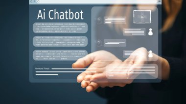 Yapay zeka sanal asistanı Chatbot ile yapay zeka konsepti ile insan etkileşimi, yapay zeka mühendisliği, LLM yapay zeka derin öğrenimi iş desteği için üretken yapay zeka kullanımı. FaaS