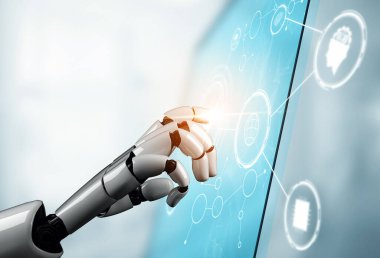 XAI 3D Renching futuristik robot teknolojisi geliştirme, yapay zeka yapay zeka ve makine öğrenme konsepti. İnsan hayatının geleceği için küresel robot biyonik bilim araştırması.