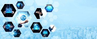 İletişim teknolojisi, akıllı bağlantı IOT ve insan ağ teknolojisi kavramı. Güvenli internet ağına ve bulut hesaplama sunucusuna bağlanmak için bağlantı aygıtı kullanan insanlar vexel