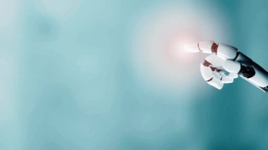 MLP Fütürist robot yapay zeka devrimci yapay zeka teknoloji geliştirme ve makine öğrenme kavramı. Gelecekteki insan hayatı için küresel robot engelleme zinciri araştırması. 3B görüntüleme